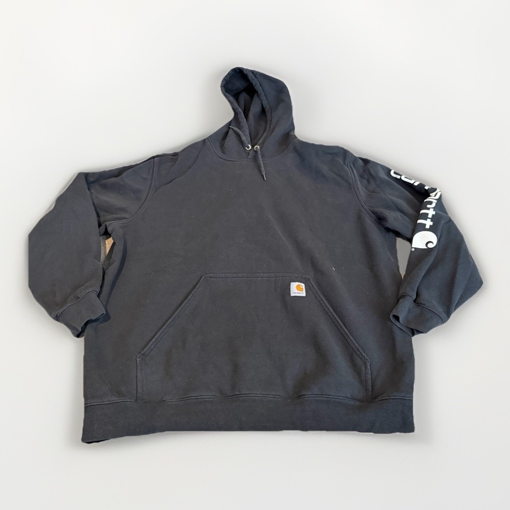 Carhartt K288 Black Sleeve Logo Hoodie Oversized 2XL